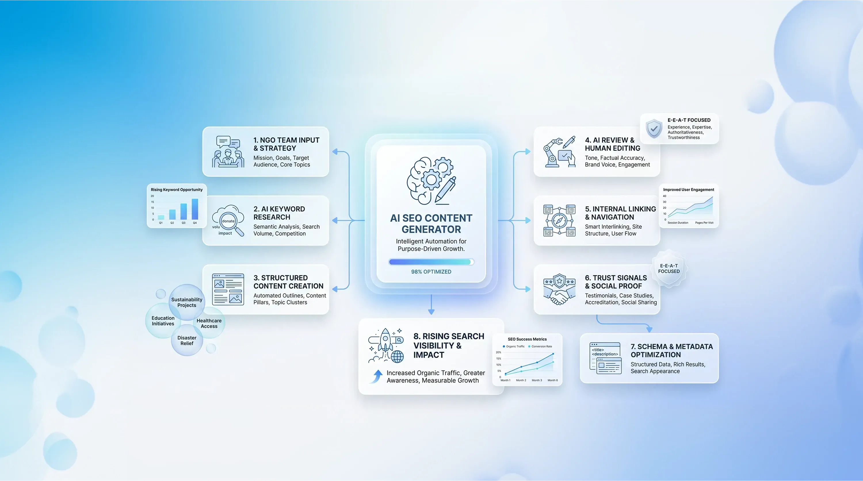 Title:
How an AI SEO Content Generator Helps NGOs Rank in Google and AI Search Engines
Meta description:
With this AI SEO content generator guide, you will learn to write steady posts that rank your