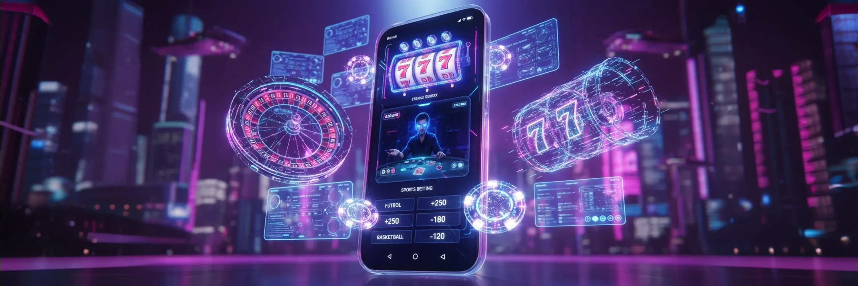 Mobile live casino and sports betting app with slots, roulette, and real-time wagering interface